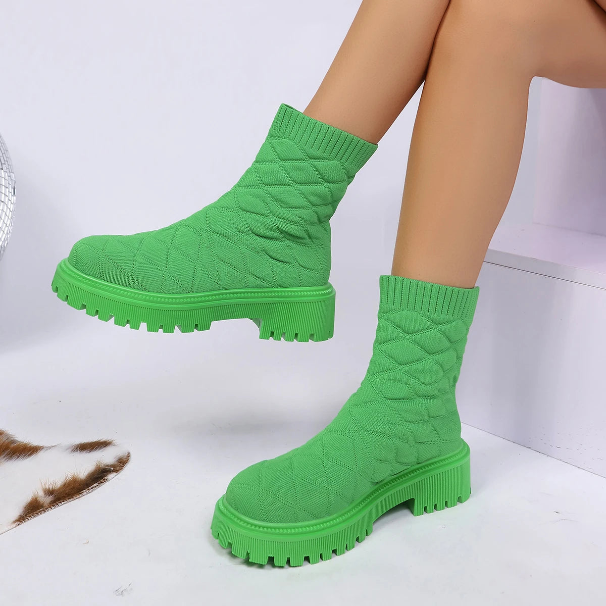 Luxury Brand 2023 New Women Thick-soled Thick-heeled Warm Boots Women's Towel Cotton Boots Motorcycle Boots 36-43