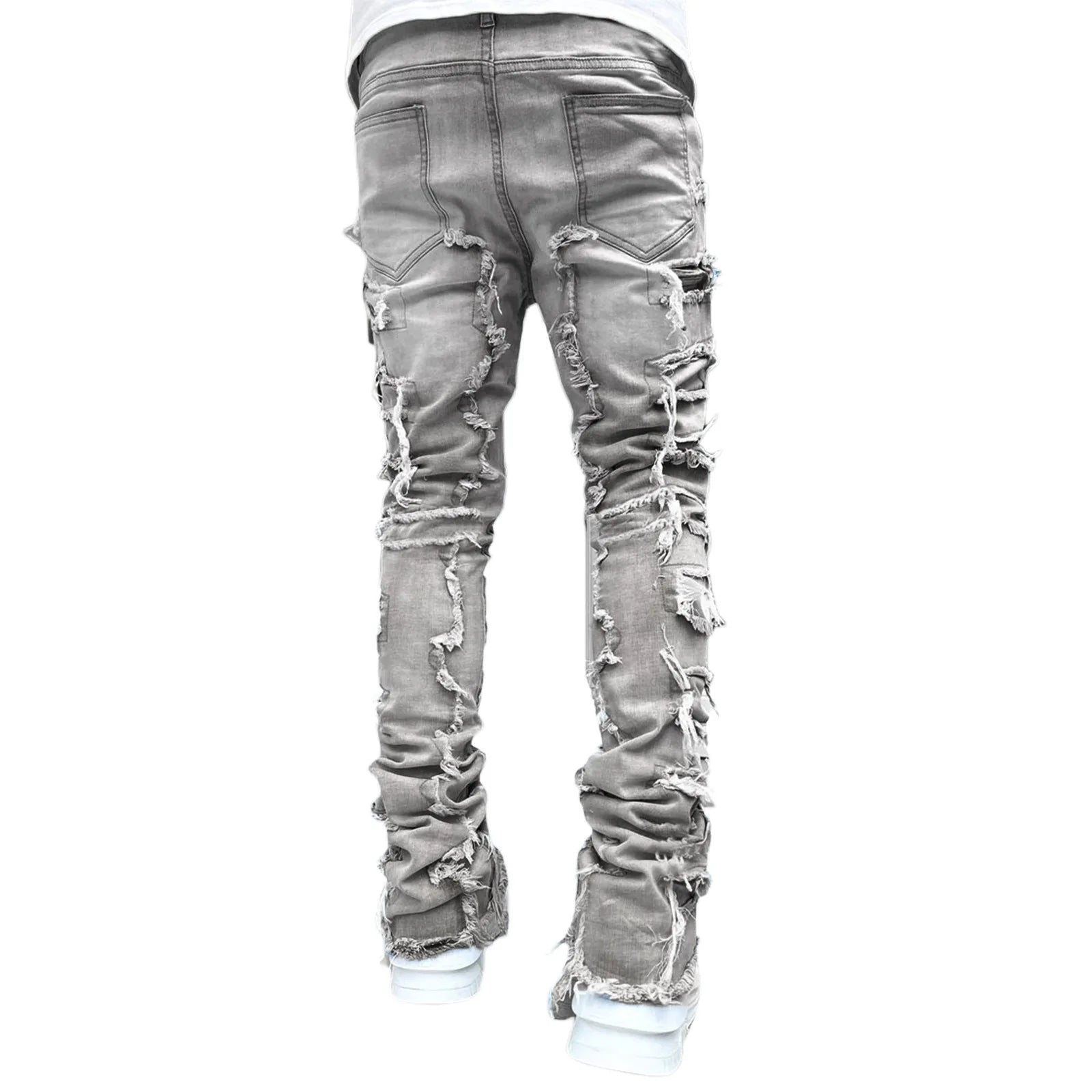 2026 New Men's Denim Straight-Leg Pants, European and American Street Fashion Ins Stretch Patch Denim Straight-Leg Pants
