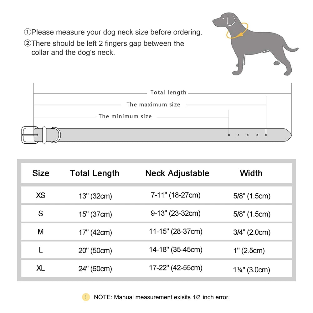 Free Custom Dog Collar Soft Padded Dogs Collars Personalized PU Leather Pet Necklace Adjustable for Small Medium Large Dogs Pug