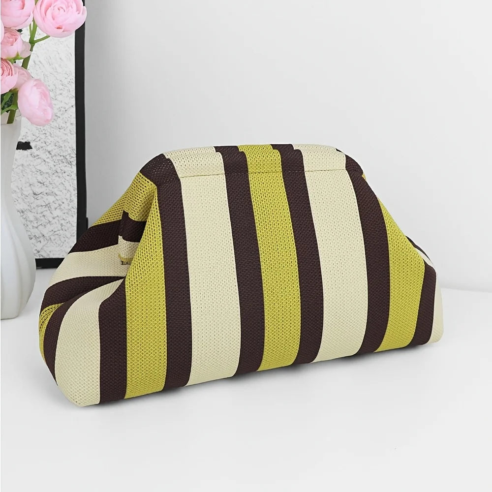 New Woven Bag Hollow-Out Striped Knitted Handbag Fly-Knitted Cloud Versatile Portable Cosmetic Bag