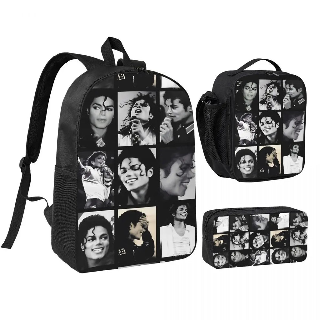 MJ 3pecs/set Backpack for Student High School Daypack Lunch bag Pencil Case