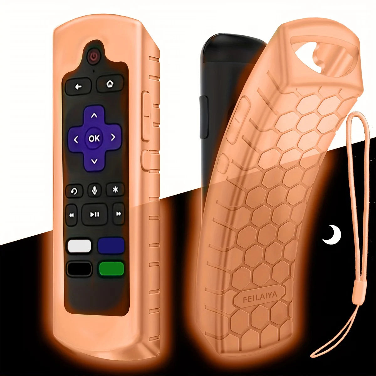 1/2/3 piece of luminous silicone universal remote control set with hanging rope suitable for TCL Hisense Roku TV remote control