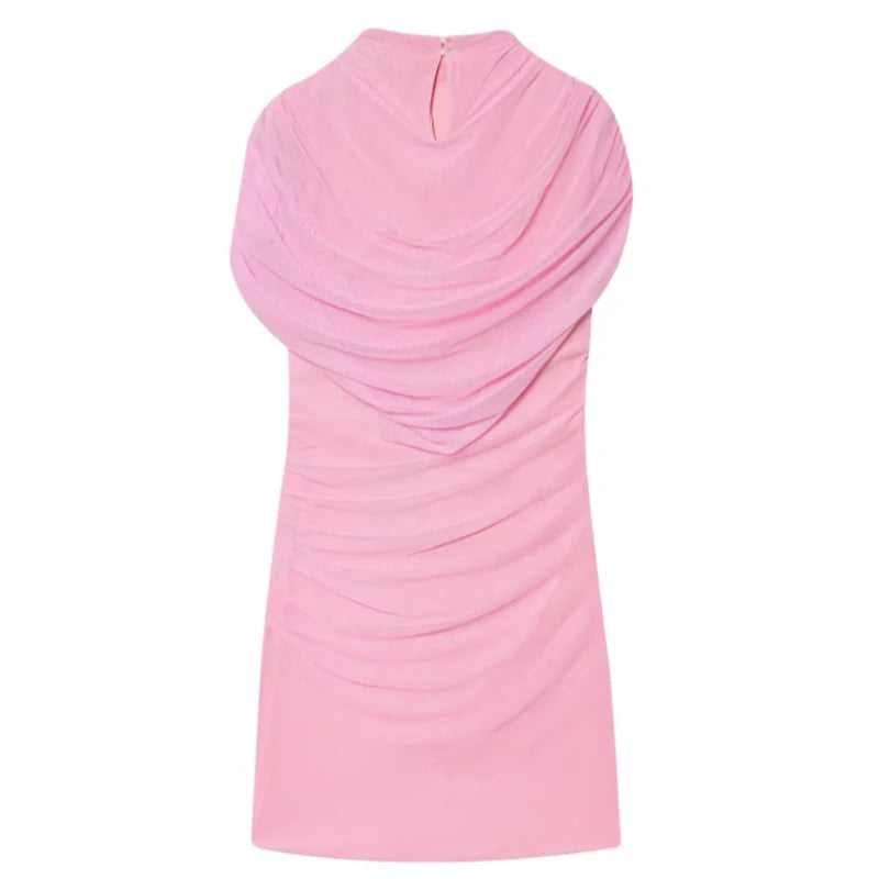 Chic Sequin Solid Dress Women Sexy O-neck Sleeveless Pleated Waist-cinched Empire Dresses Elegant Party Spring Lady Gown 2026