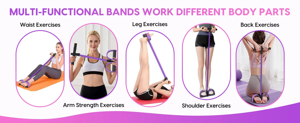 Durable 6-Tubes Multifunction Resistance Band, Natural Rubber Foot Pedal Resistance Bands, Fitness Resistance Bands