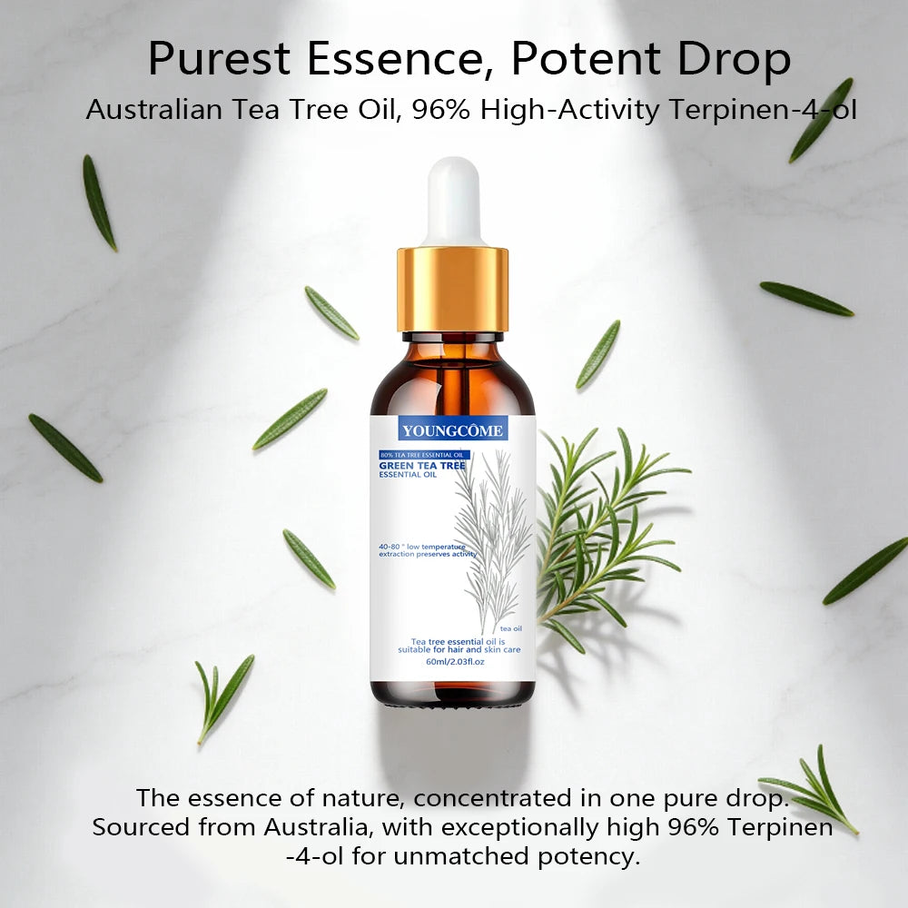 YOUNGCOME Pure Tea Tree Essential Oil - Green Tea Infused Natural Hair & Skin Care Solution for Daily Hydrating & Refreshing Car