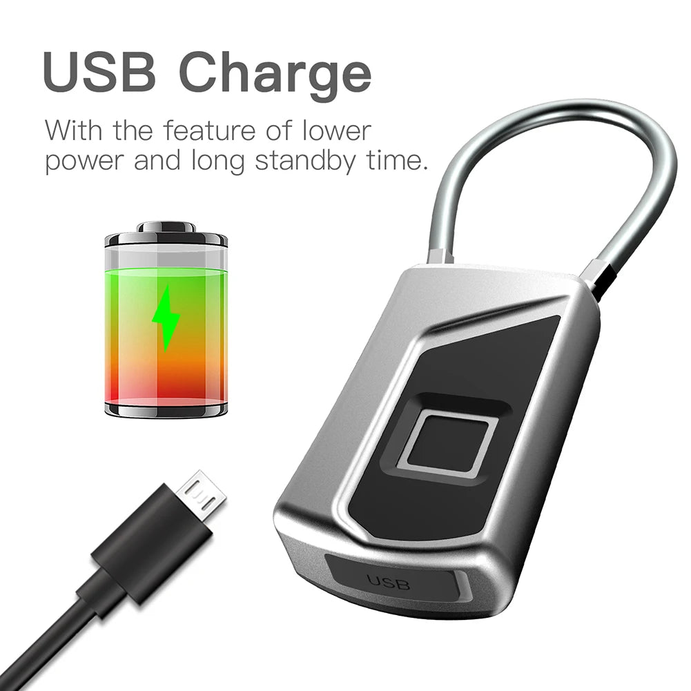 Intelligent Fingerprint Lock Portable Keyless Fingerprint Padlock Waterproof USB Rechargeable for Door Suitcase Backpack Locks