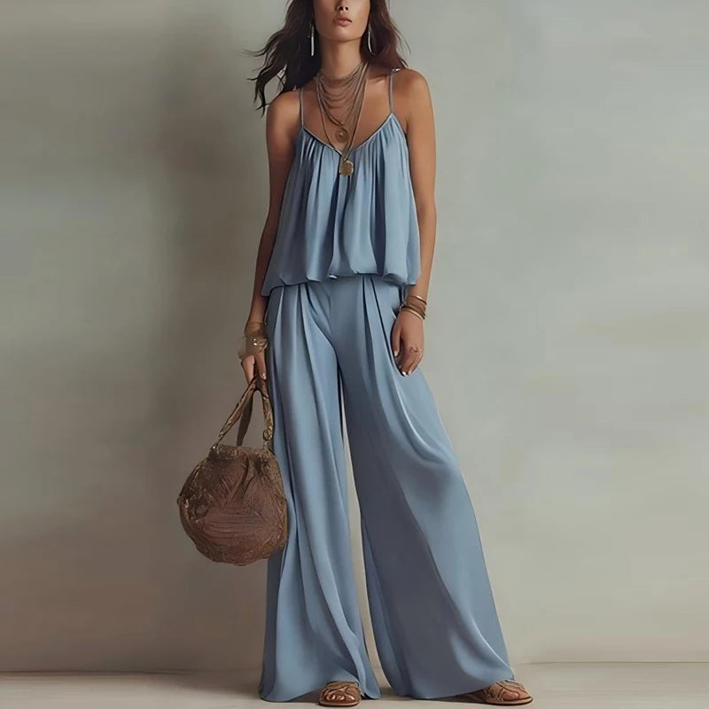 Women's Streetwear 2 Piece Pant Sets 2026 Summer Fashion Sleeveless Shirt Vest Tops Elastic Waist Pants Suits 2 PCS Outfits