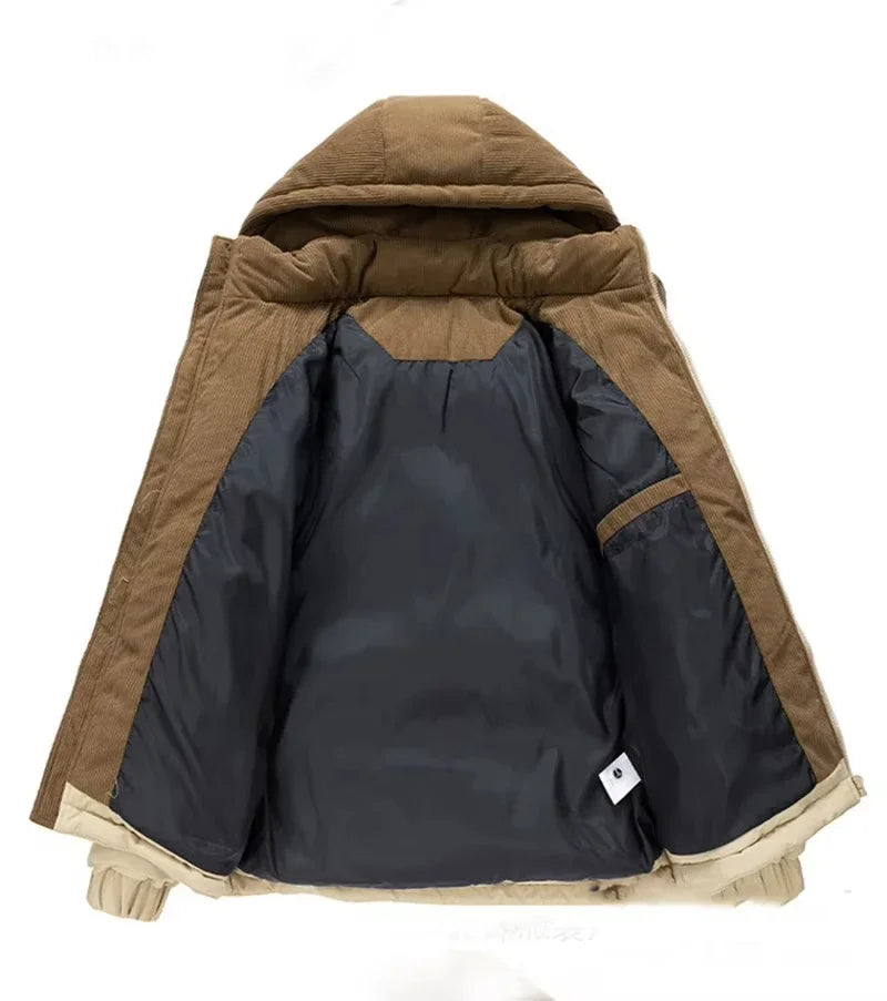 Men's Winter Jacket Hooded Casual Warm Cotton Jacket Thickened Fleece Lined Zipper Front Parka Winter Cold-Proof Coat Male 2026