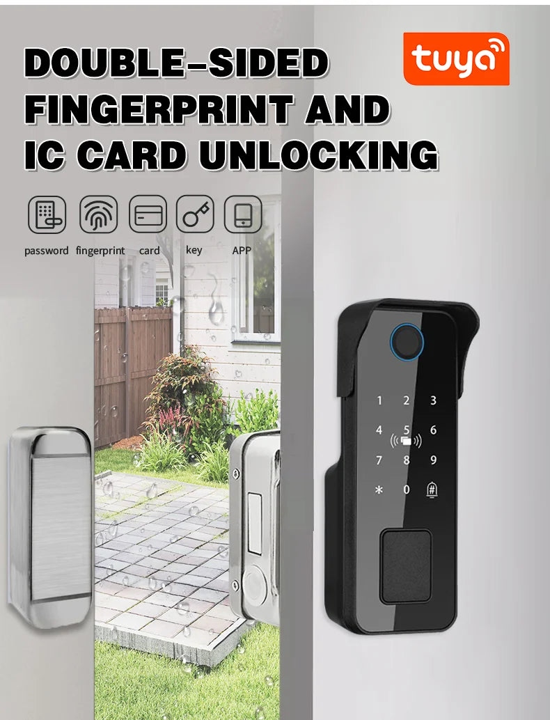 Tuya Bluetooth-compatible App Waterproof Fingerprint Smart Door Lock Gate Password RFID Card Rim Bolt Lock Electronic Door Lock