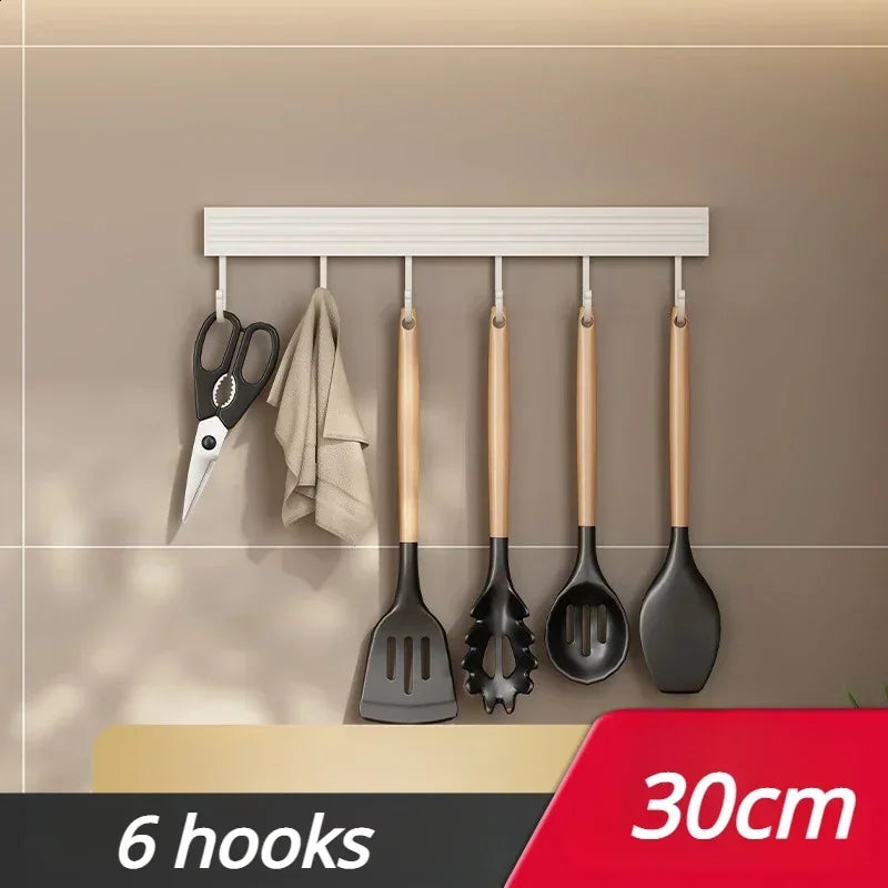 Kitchen Storage Rack Wall Mounted No Punch Shelves Movable Hook Spoon Holder Organizer For Kitchen Utensil Accessories Tool