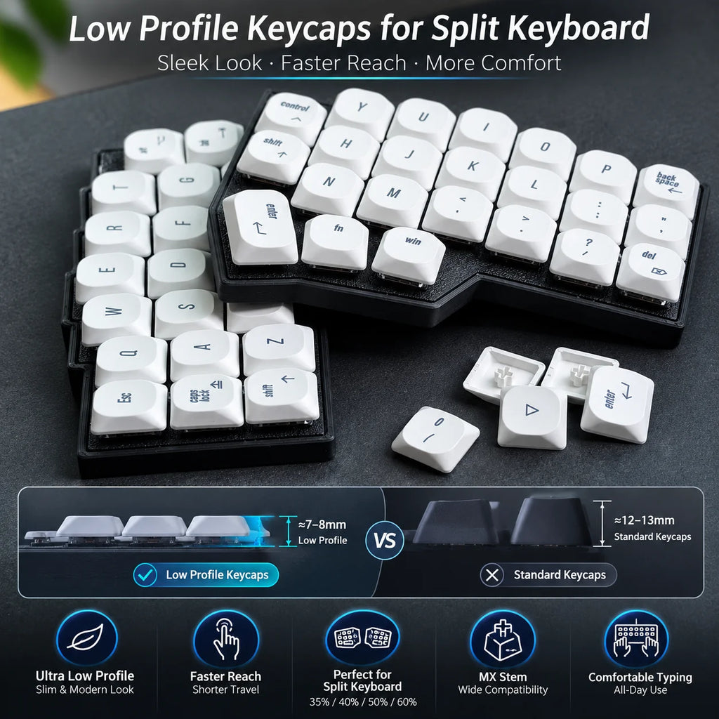 75-Key Ultra-Thin PBT Keycaps, Low Profile MX Stem PBT Material Dye-Sub for Corne Sofle Lily VELVE L-P Symmetric Split Keyboards