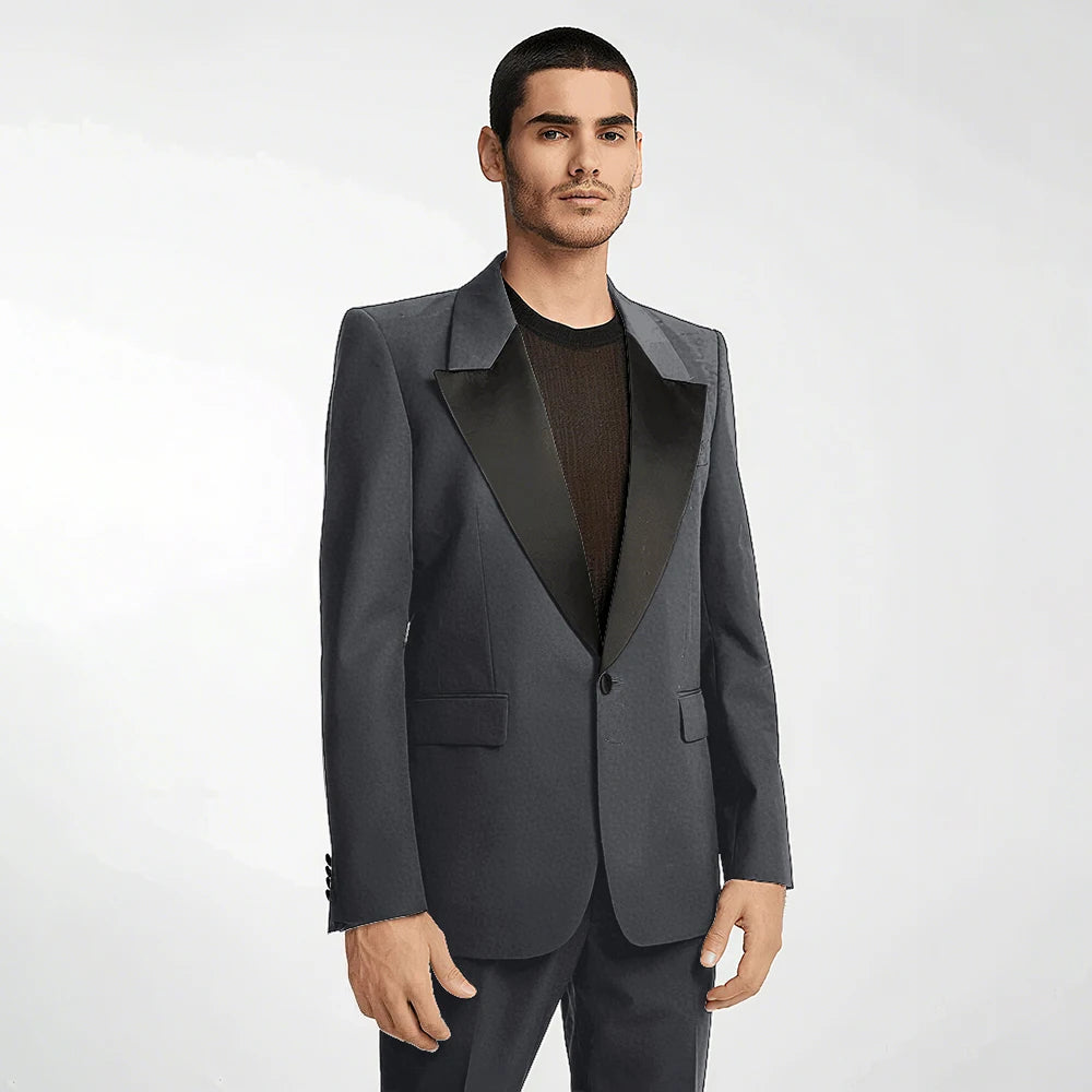 Handsome Black Men's Suit 2 Pieces Single Button Peak Lapel Set Daily Fashion Male（Blazer+Pants）
