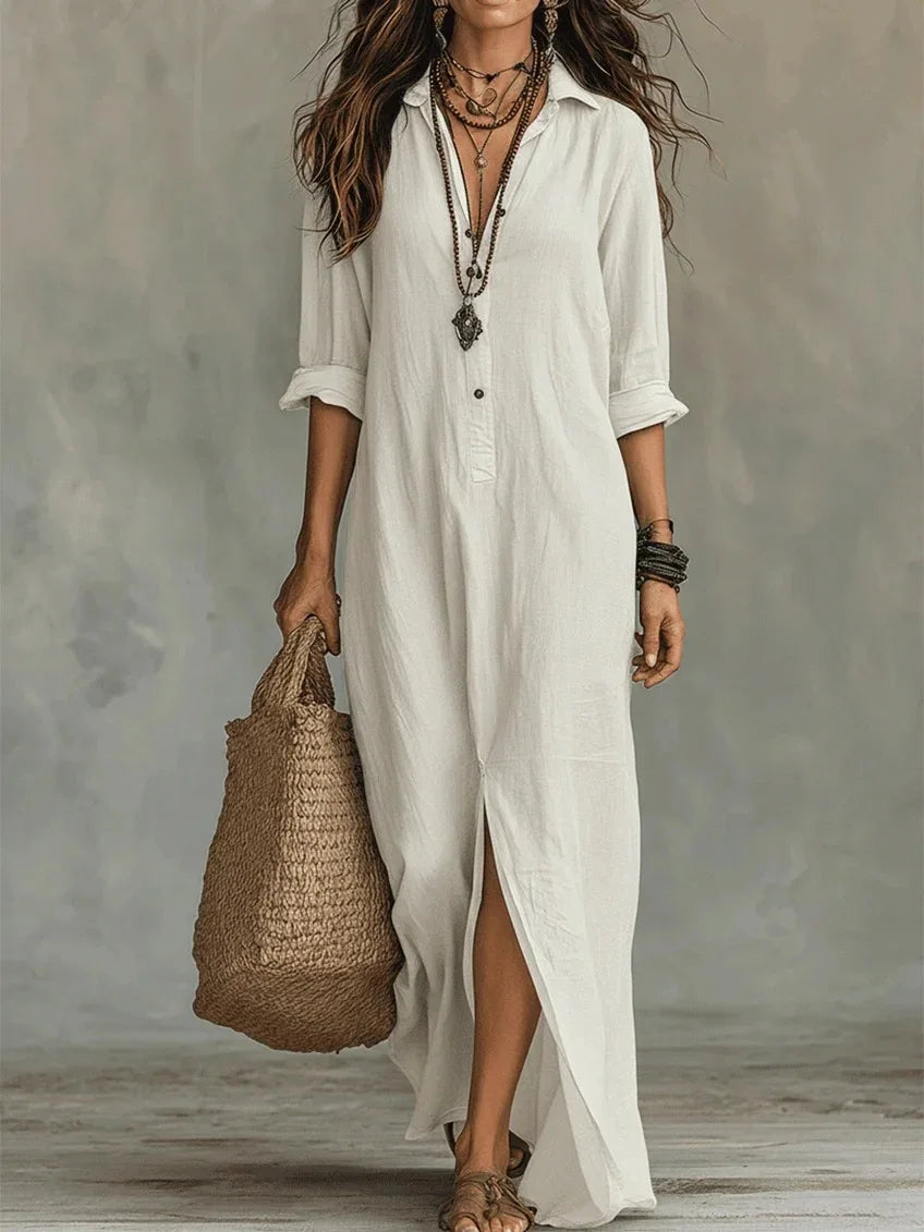 Women's Casual Lapel Single Breasted Cotton Linen Shirt Dress Spring Autumn Loose Long Sleeves Female Beach Holiday Dress 2026