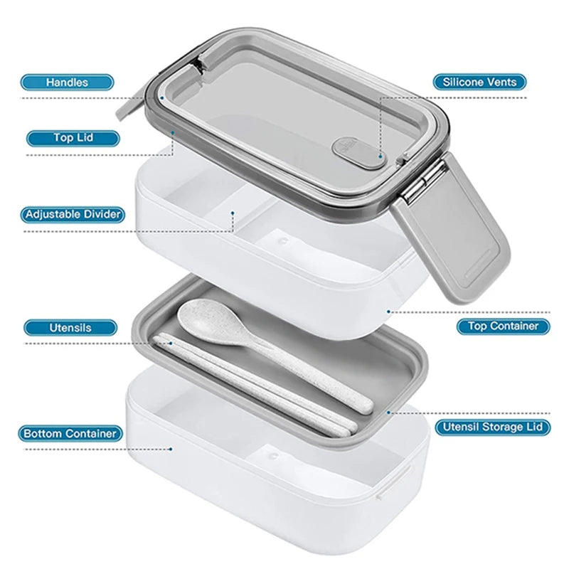 Stackable Bento Lunch Box with Handle Japanese Lunch Box Kit with Spoon & Chopstick Lunch Containers Storage Box for Kids Adult