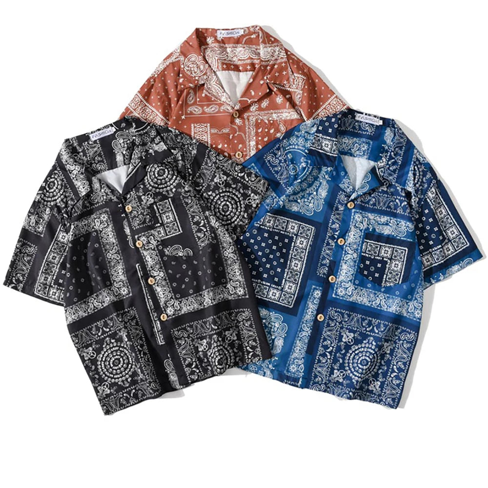 Summer Shirt Men Women Paisley Print Bandana Short Sleeve Brazil Tops Hip Hop Fashion Design Gothic Guangzhou Clothes Z1A1