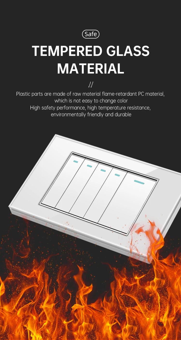 PSSRISE AU EU Brazil Italy US Standard 1/2/3/4/5/6 Gang 2 Way Wall light switch Tempered glass Panel Switch 118*74mm AC110-250V