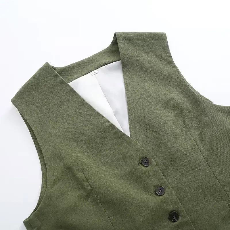 Retro Linen Office Lady Women Suits V Neck Vest Blazer Commuter Wide Leg Shorts Fashion 2024 Summer Vintage 2 Piece work clothes