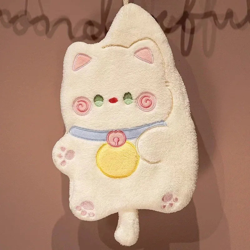 Cartoon Cat Hand Towels Cute Animal Absorbent Hanging Towel for Bathroom Kitchen Wiping Water Hand Towel Handkerchief Cloth