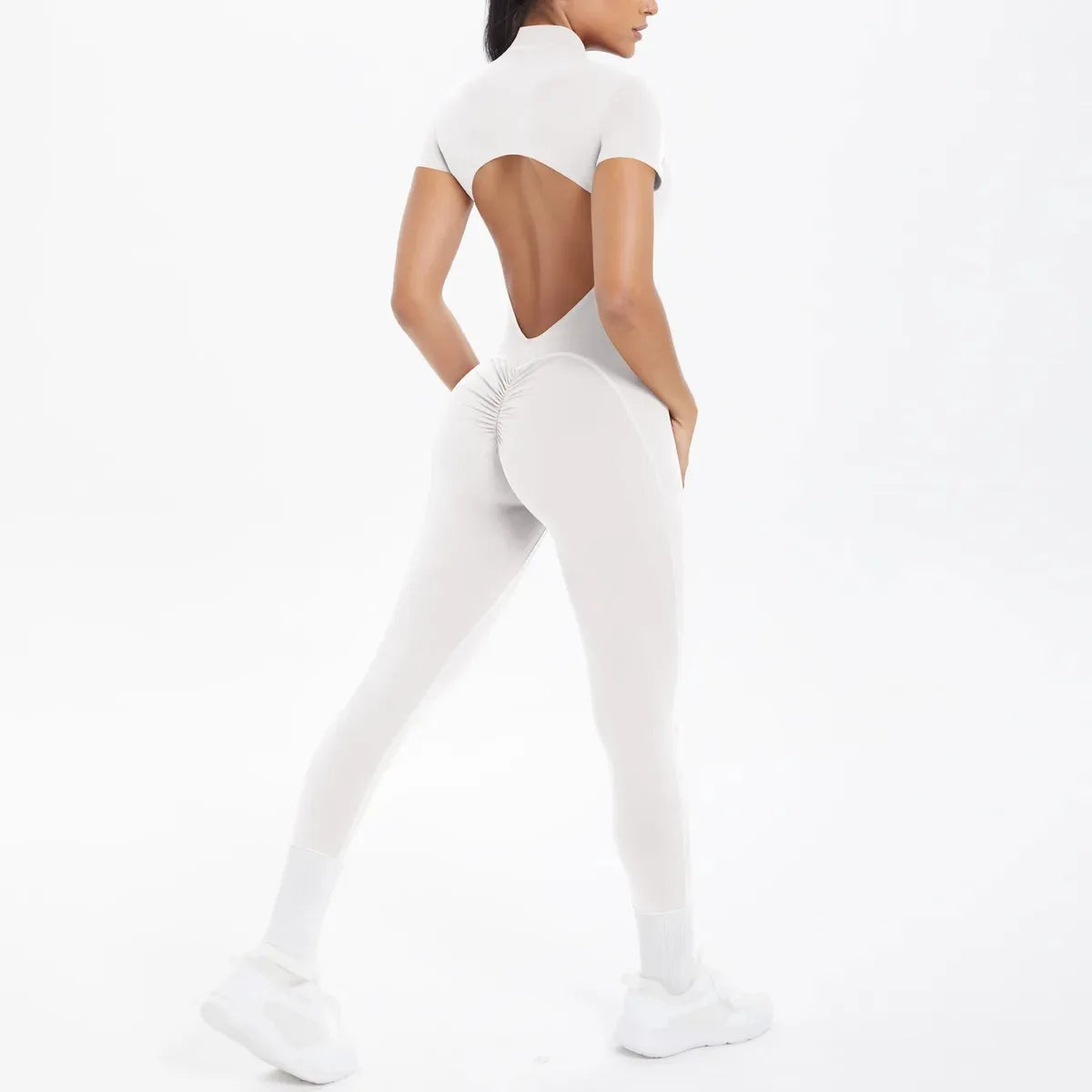 Women's Seamless Yoga Jumpsuits Sports Fitness Zipper Open Back Breathable One-Piece Bodysuits for Gym Running Fitness Workout