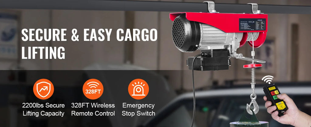 SucceBuy 1320-2200 lbs Wireless Electric Hoist with 40ft Single Cable Lifting Height Steel Wire Winch for Garage Warehouse