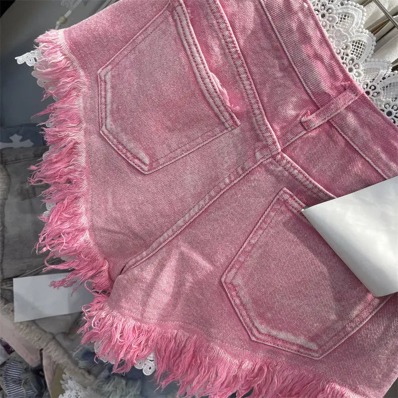 Light Blue Denim Shorts For Women High Waisted Raw Hem Lace Patchwork Petite Shorts Summer Casual Slim Fit Hot Pants
