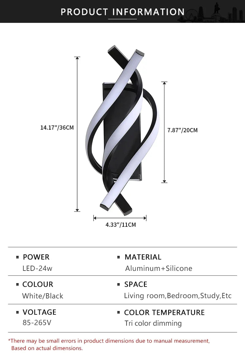 Modern LED Wall Lamp Home Line Decoration Wall Lamp Living Room Background Wall Bedroom Headboard Black White Lighting Lustre