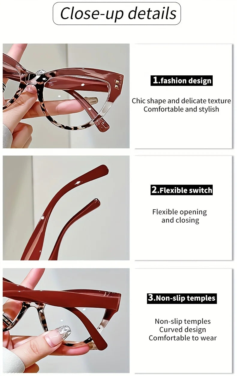 Elegant Cat Eye Reading Glasses with Metal Hinge - Minimalist Color Block Design, Fashion Presbyopic Eyewear +1.0 to +4.0