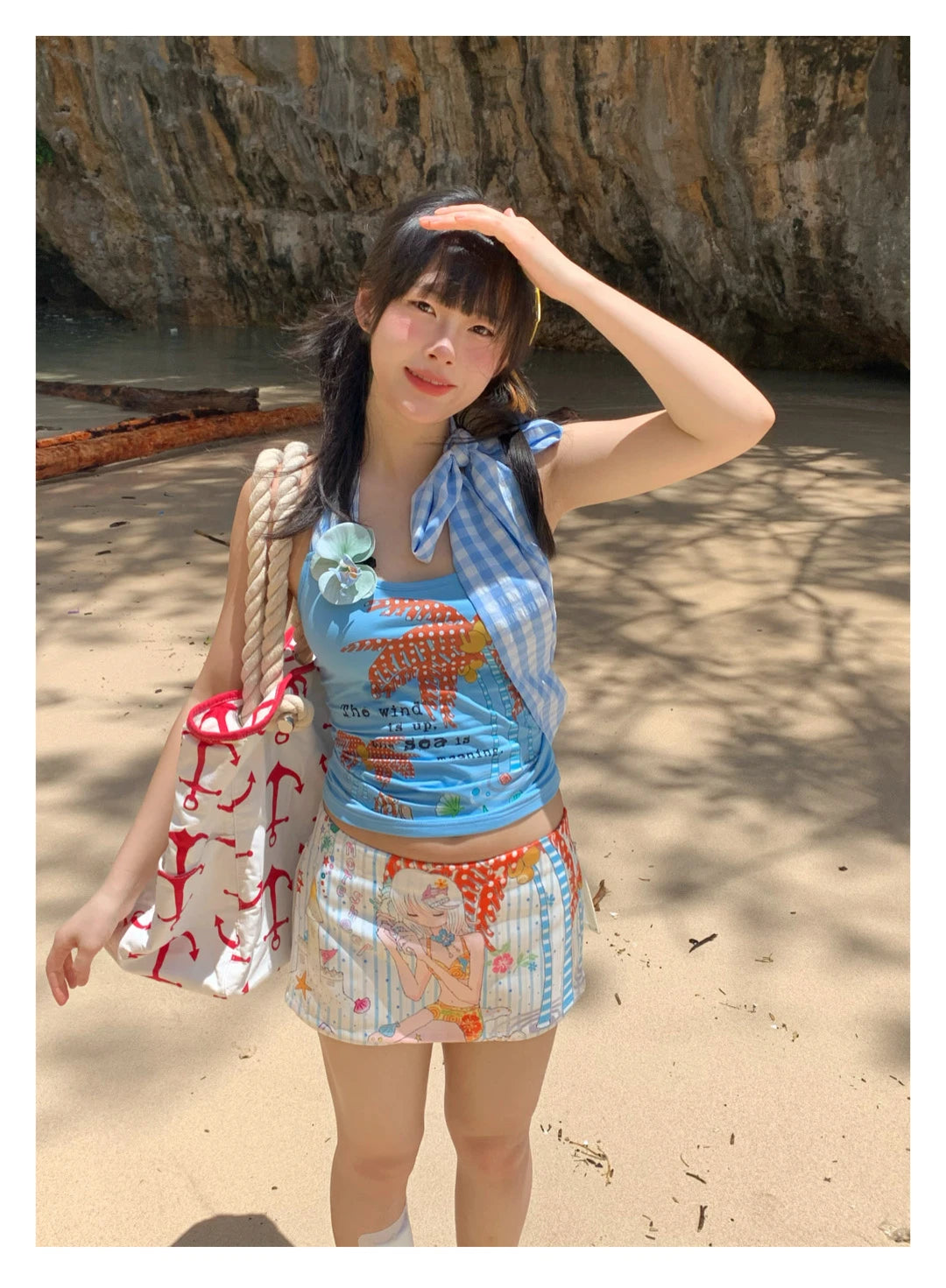Erwofeina Hotsweet Blue Patchwork Plaid Halter Tops 2000s Clothes Y2k Sleeveless Camis Summer Tank Tops Beach Camisole Chic