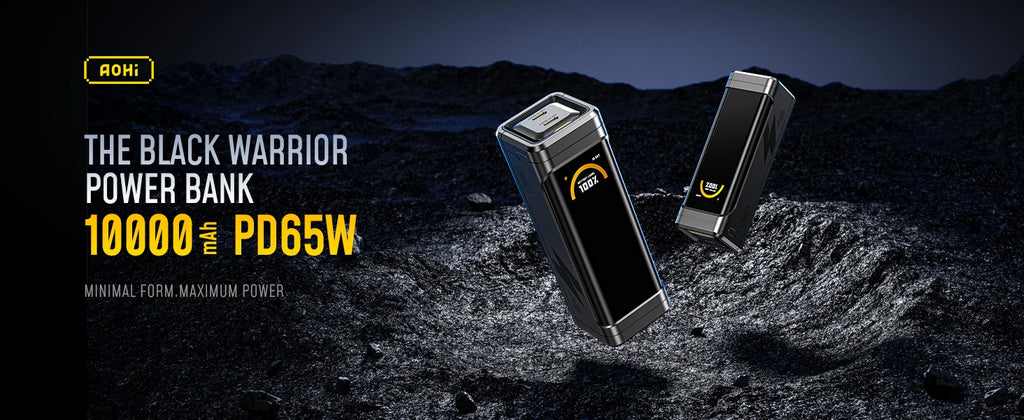 [NEW] AOHI  65W travel Power Bank The BLACK WARRIOR 10000mAh External Battery PD3.0 Quick Charging LED Display portable battery
