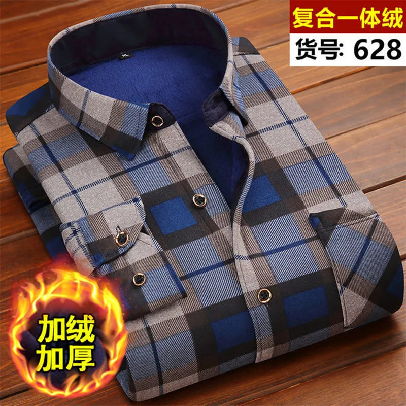 2026 Winter New arrival Men's Fashion Casual Long Sleeve Shirt autumn Men Fleece Thick Warm High Quality Large Size Shirt M-4XL