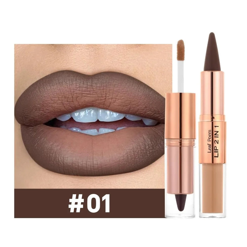 2 In1 Double Head Lip Liner Matte Finish Non Stick Waterproof Lip Contour Tapered Tip Long-Lasting Gradient Lipliner Pen