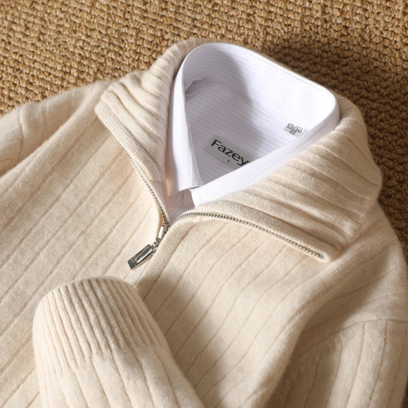 Men's Coat Winter Thickened New 100% Merino Wool Sweater Business Casual Zipper Lapel Cardigan Long Sleeved Warm Knit Jacket