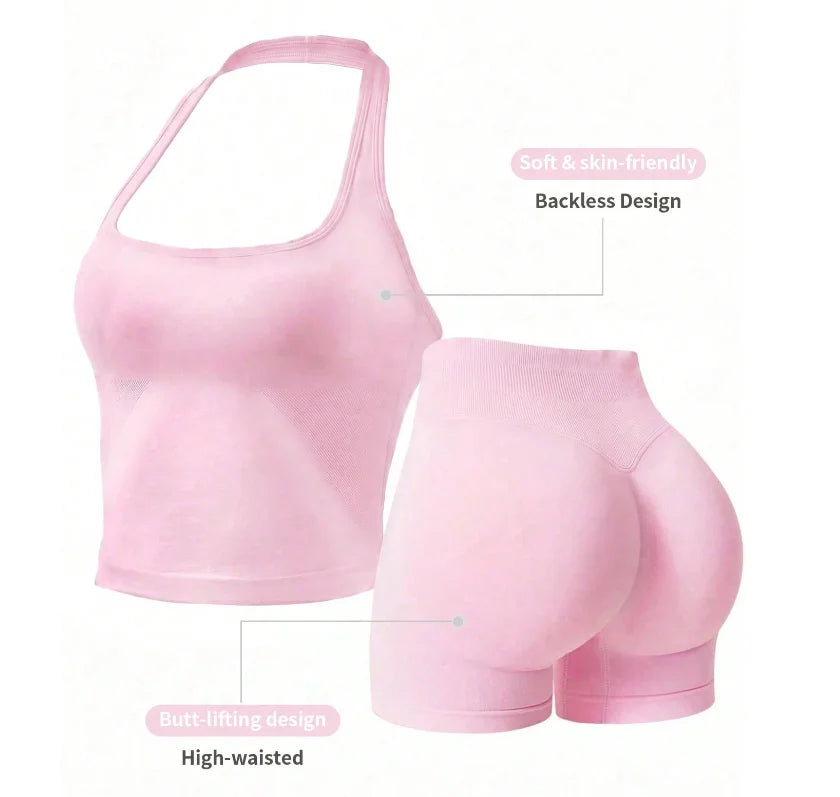 Women's Outdoor Sports Set: Tank Top + Shorts, Versatile For Daily Wear, Slimming Fit, Butt-Lifting, Lightweight And Sweat-Absor