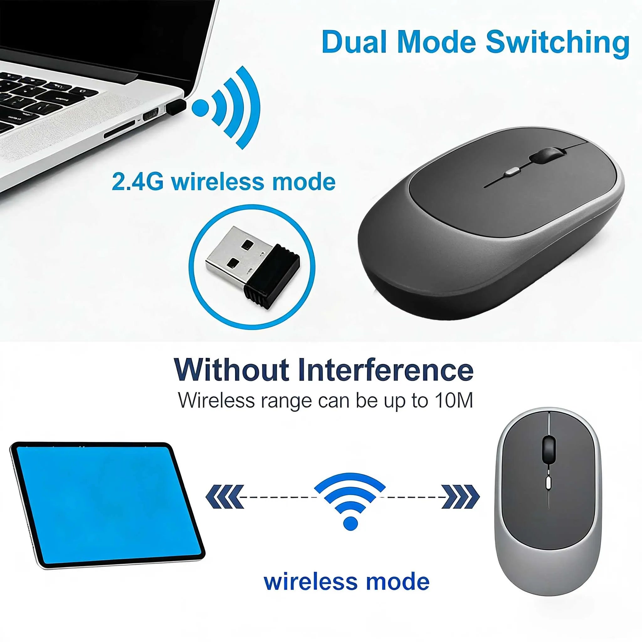 Wireless Mouse Bluetooth-Compatible Mouse Ergonomic 1200DPI Mouse For MacBook Tablet Laptops Computer PC iPad 2.4Ghz Gaming Mice