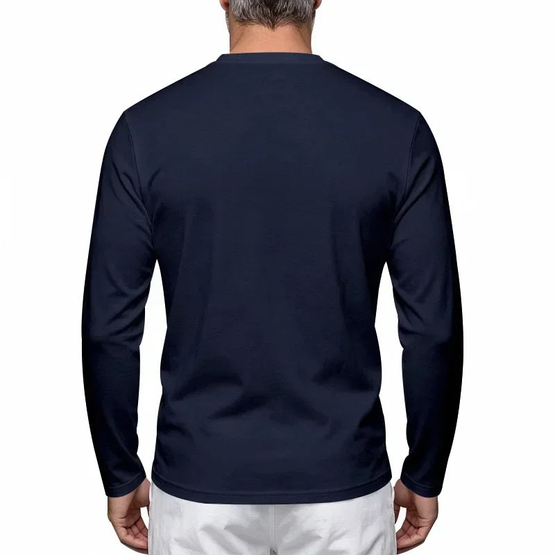 Autumn and Winter Men's Thin Casual Crew Neck Pullover Loose Versatile Breathable Commuter Long Sleeve Bottom T-Shirt