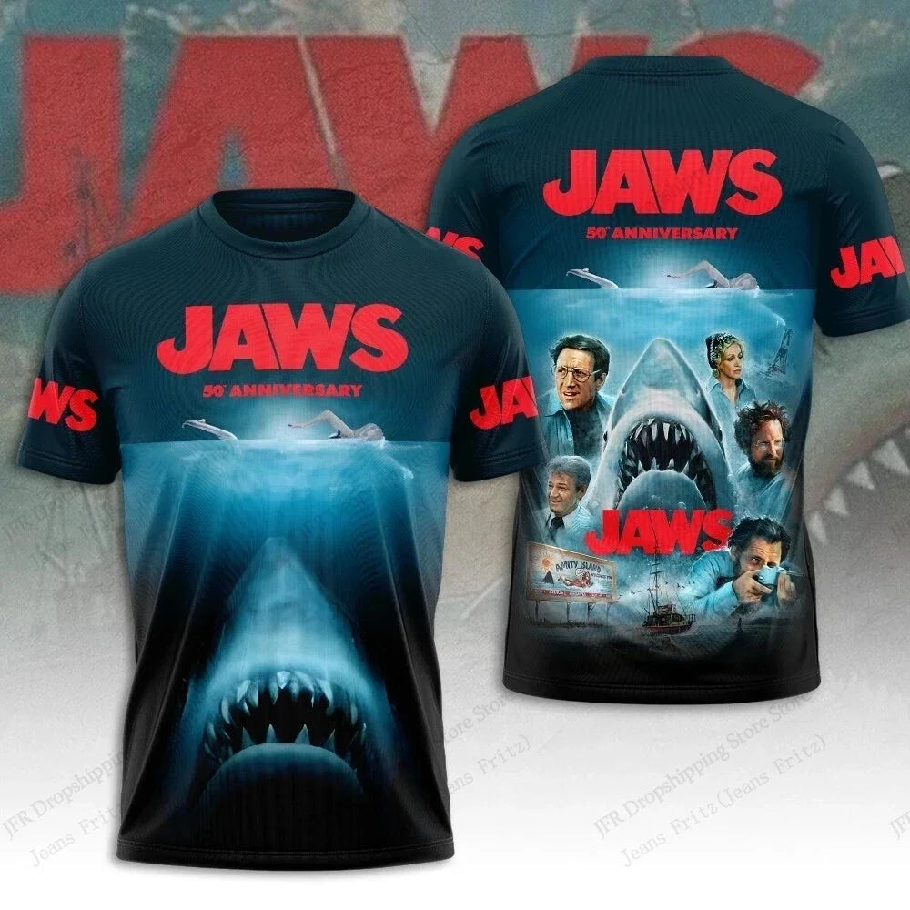 Movie "Jaws" featuring shark pattern 3D Sport Quick-dry Breatha men T-shirt outdoor street casual Fashion Parent-child Clothing