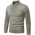 Autumn and Winter New Men's Fake Two Piece Sweater with Fleece and Slim Fit Polo Collar Knitted Bottom Shirt Thickened and Warm