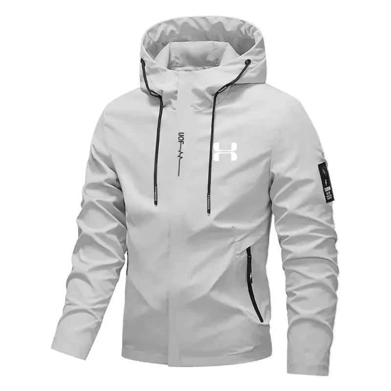 Men's Casual Hooded Jacket Spring Autumn Streetwear Zip up Loose Windbreaker for Outdoor Hiking Jogging Activewear