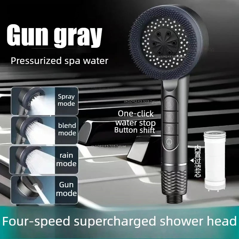 Shower Head 4 Modes Water Saving Adjustable High Pressure Shower Handheld Spray Hangable Multifunctional Bathroom Accessories