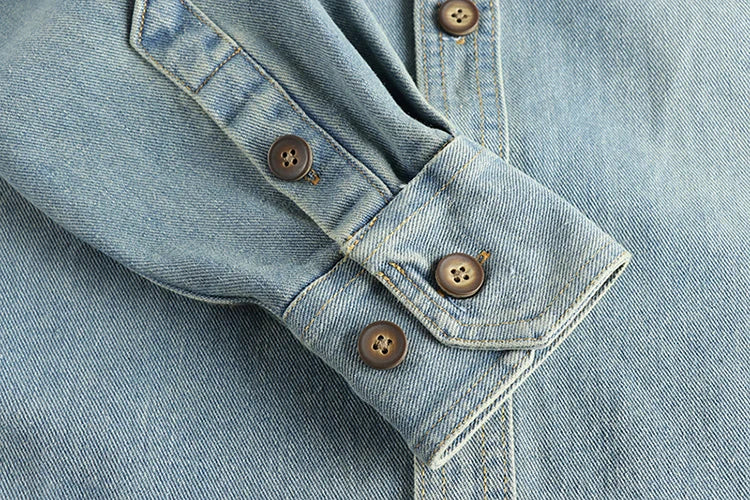 Heavy collar cashew flower embroidery design sense of British vintage denim shirt men's autumn trend coat with long sleeves