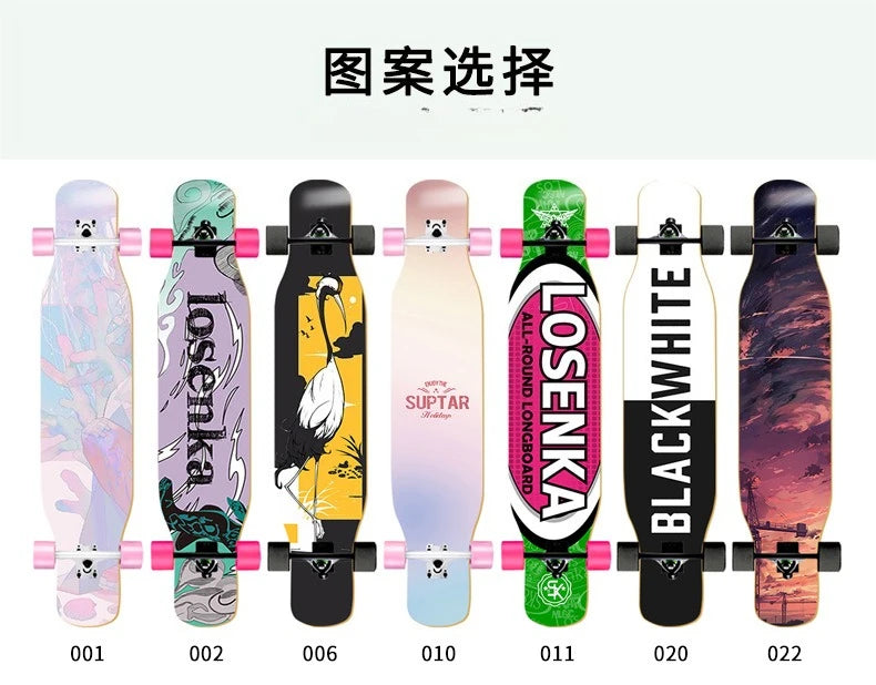 Longboard Beginner Boys and Girls Adult Professional Double Dancing Board 44in Teen Maple Quad