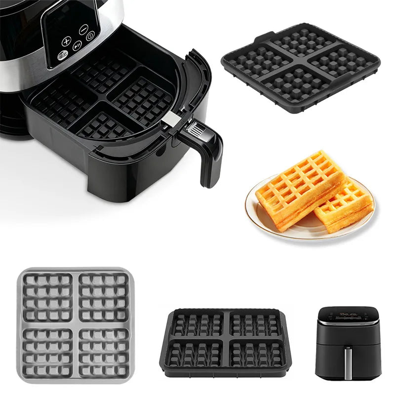 Square Waffle Maker Mold for Air Fryer, Non-Stick Baking Tray Compatible with 4-7QT,for Belgian Waffles,Pancakes,Dishwasher Safe