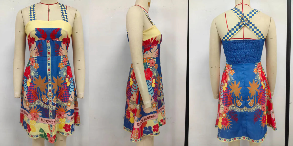 2026 Summer Fashion New Women's Elegant Design Printed Dress Strap Vacation Storm Simia Temperament Short A-line Dress