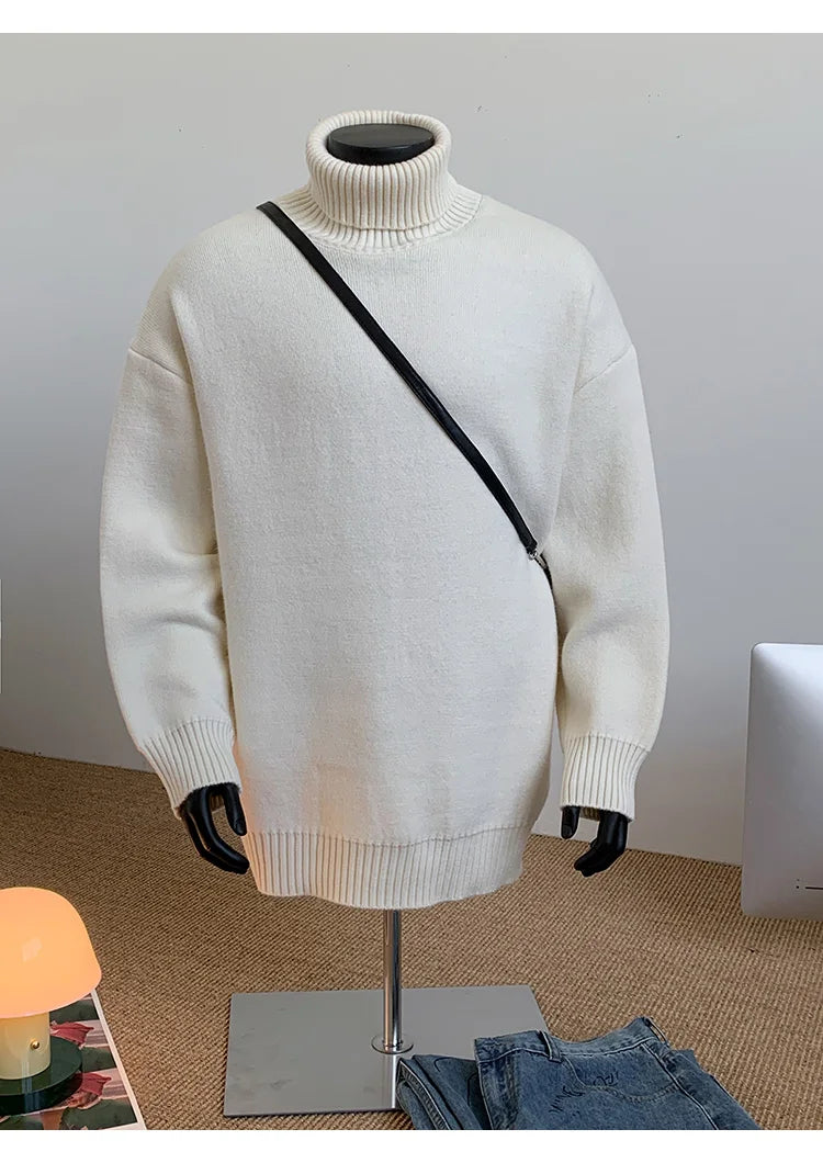 2026 New Autumn Men Turtle Neck Sweater Unisex Casual Loose Fit Trendy Knitted Top Pullovers Outwear Clothing Oversized M-3XL