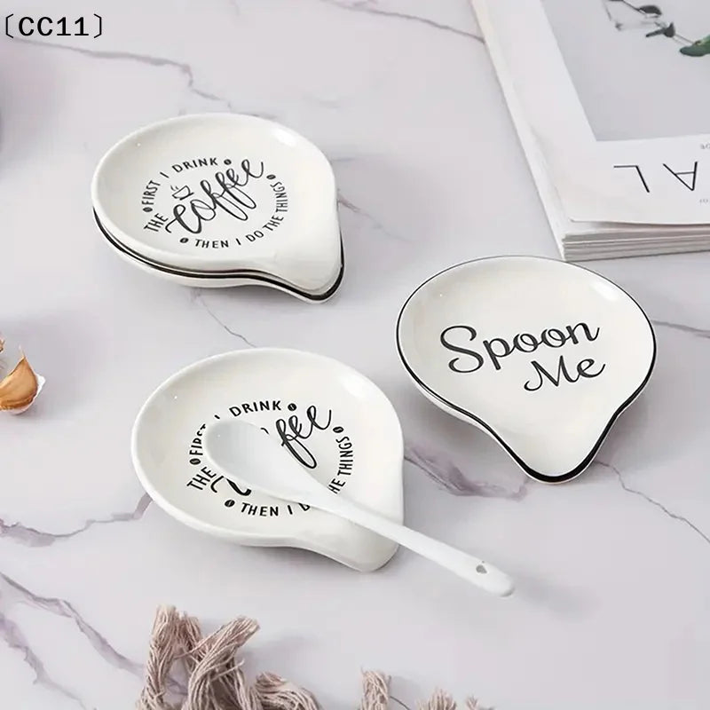White Ceramic Versatile Spoon Holder & Tray Perfect For Coffee & Soup Spoons Kitchen Organizer Kitchen Utensils Tableware〔CC11〕