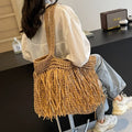 Casual Tassel Woven Women Shoulder Bags Handmade Fringe Lady Handbags Summer Beach Large Tote Bag Big Shopper Purse for Vacation