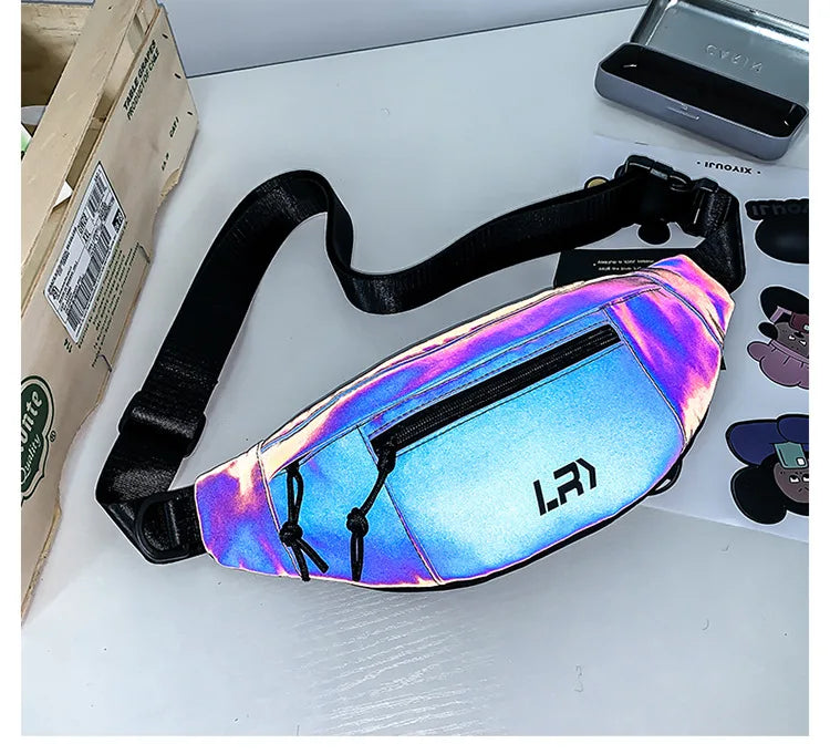 Techwear Style Colorful Reflective Fanny Pack Punk Hip Hop Crossbody Bag Men Women Outdoor Casual Motorcycle Sport Waist Bag