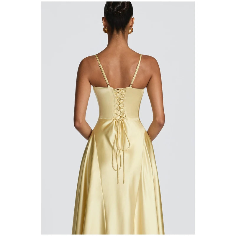 Women Fashion Solid Pleated Halter Dress Waist-cinching Sleeveless Backless Split Maxi Dresses 2026 Sexy Summer Lady Party Gowns