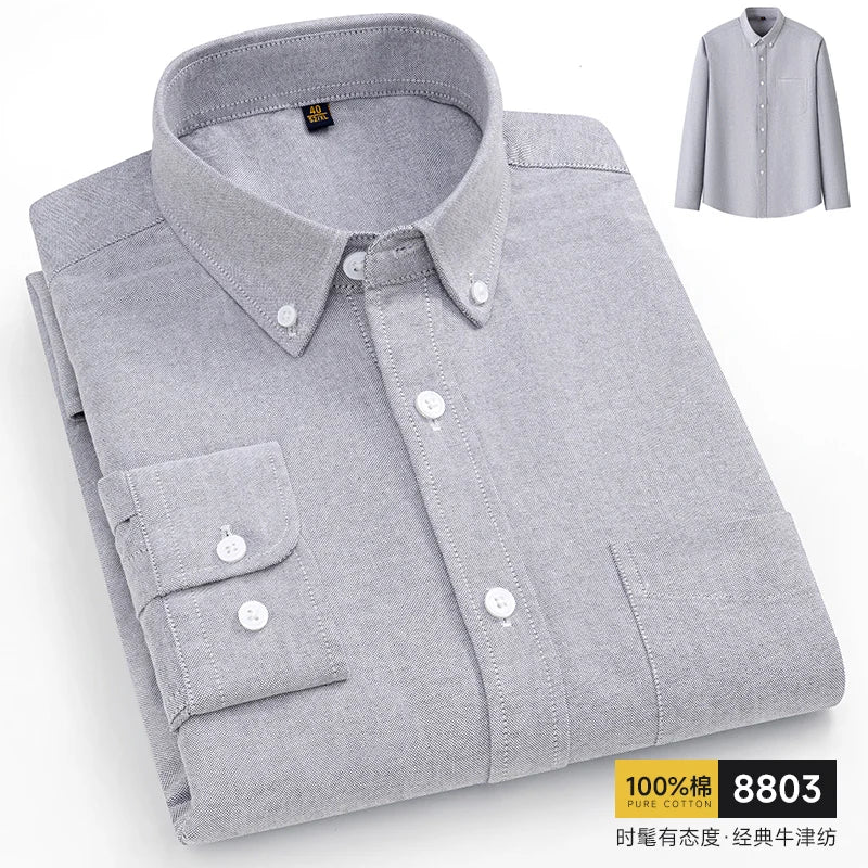 Men's Oxford Pattern Shirt Long Sleeve Big Size S-11XL Cotton Slim Fit Business Casual Traditional Shirts Easy Care Comfort