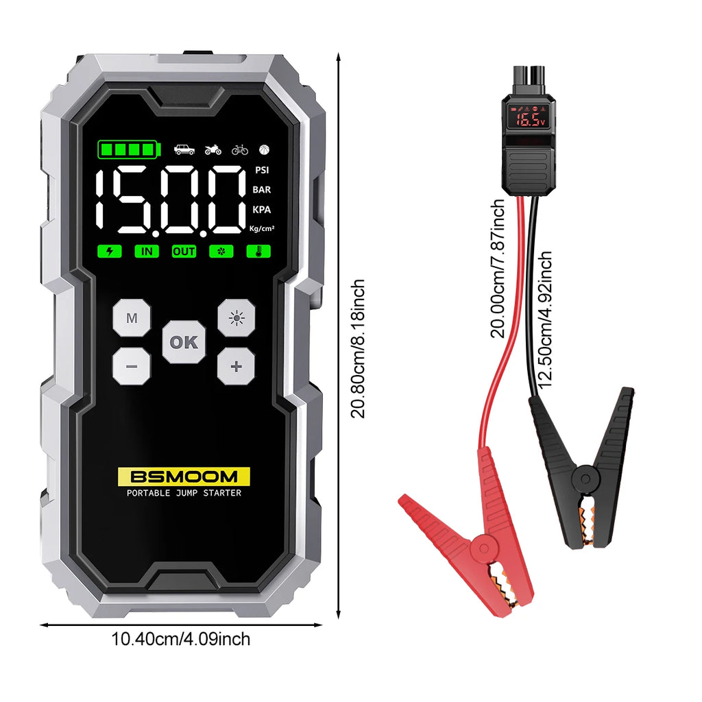Car Jump Starter With Air Compressor LCD Screen 21800mAh Portable Booster Charger ,6000A Powerful Car Battery Starting Device,Car Battery ChargerFor12V(ALL Gas/10L Diesel) Start The Car Quickly, USB Input/output, LED Emergenc